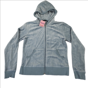 NWT  Zn Light Blue Lightweight Velour Feel Full Zip Hooded Jacket Size Small
